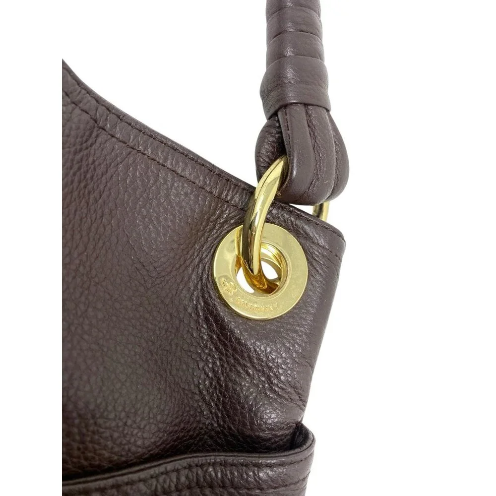 B Makowsky Dark Brown Leather Hobo Shoulder Studded Handbag Purse Logo Keychain - Picture 4 of 9
